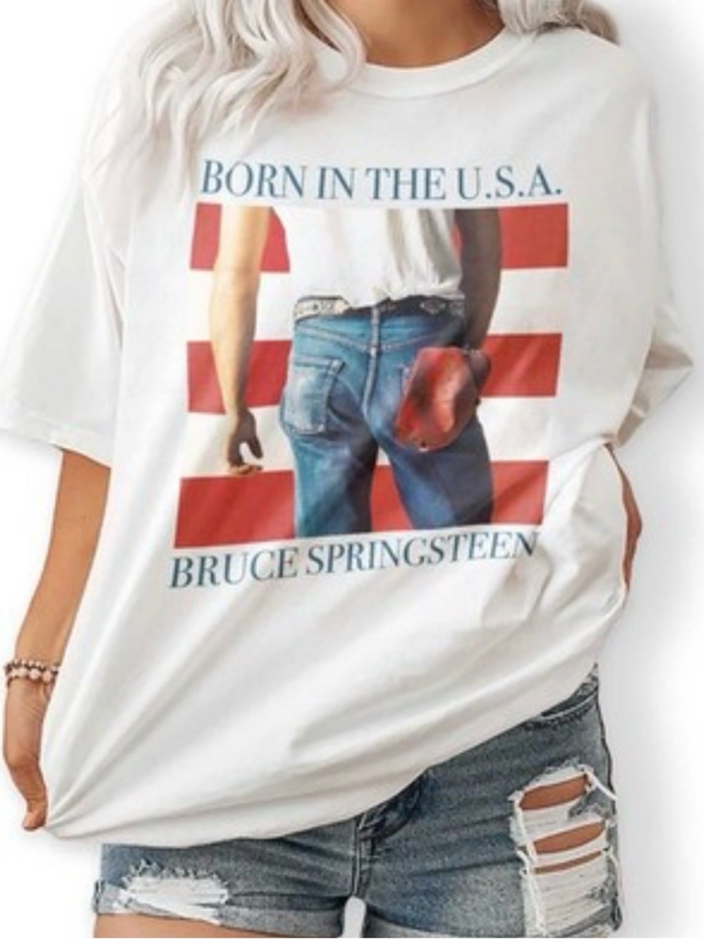 Anthropologie White 'Born in the U.S.A.' Bruce Springsteen Graphic Tee